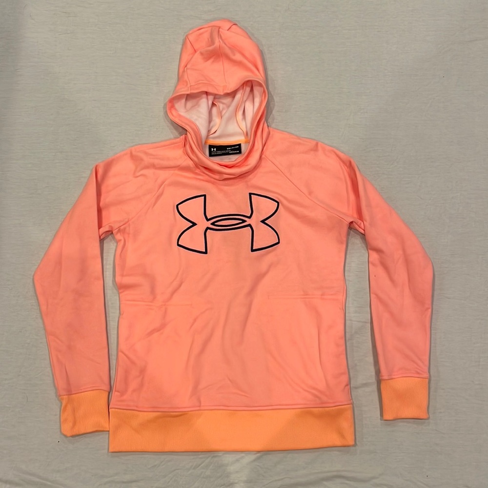 Women’s coral/peach under armor cold gear sweatshirt with hoodie